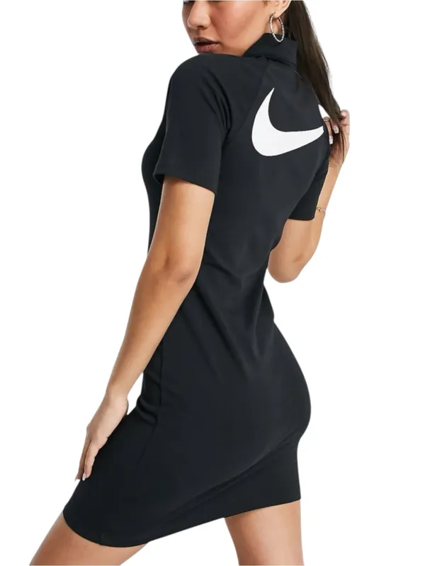 Nike Swoosh Black Logo High Neck Short Sleeve Mini Dress MEDIUM - Image 2