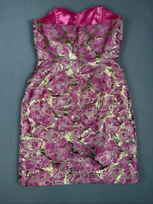 Lilly Pulitzer Raya Strapless Pink Floral/metallic gold Brocade Dress Size: 0 - Image 3