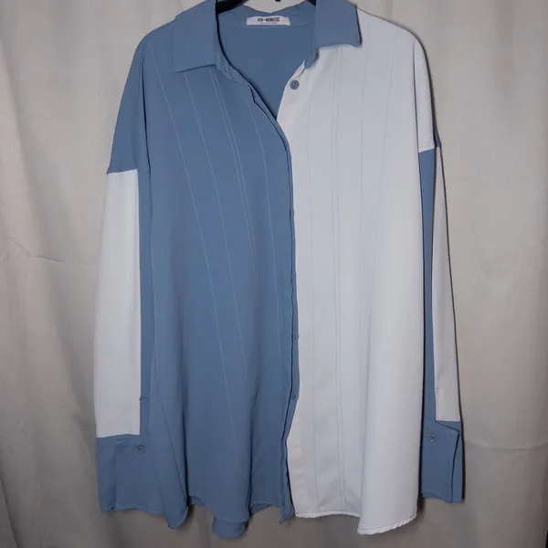 4th + Reckless Taryn Color Block Long Sleeve Button Down Shirt Blue White Medium - Image 4