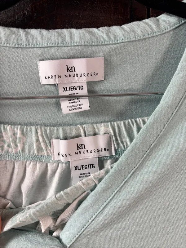 Karen Neuburger Light Turquoise Short Sleeve Pajama Set Wide Leg Capri XL - Image 5