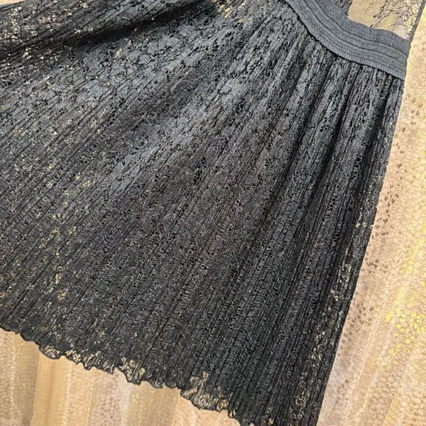 Victorias Secret Black Lace Goth Witchy Pleated Babydoll Nightie Med NWT - Image 4