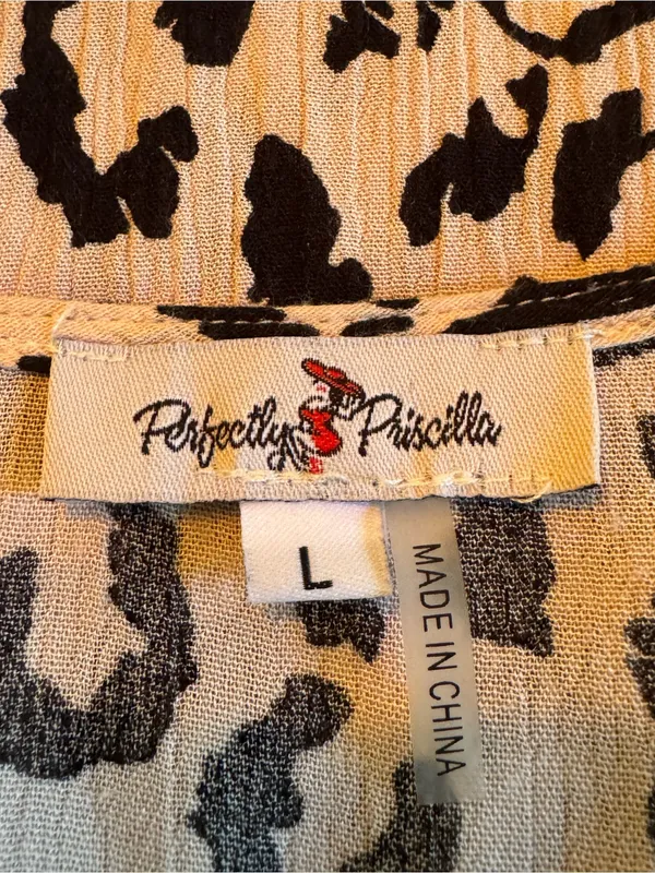 Embroidered Floral Yoke Leopard Print boho peasant top large Euc - Image 6