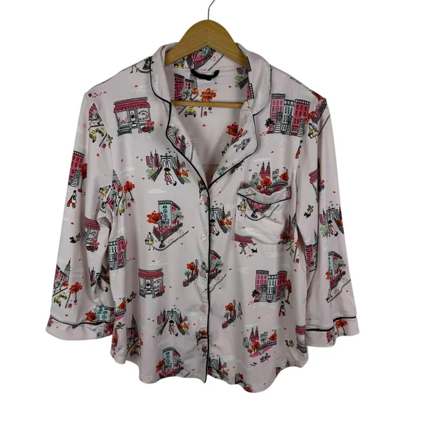 Kate‎ Spade New York Cityscape Pajama Top Small Button Down Lounge Comfy Sleep - Image 2