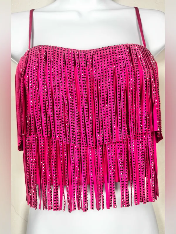 Nylon Apparel Pink Fringe Crop Top Size Medium - Image 4