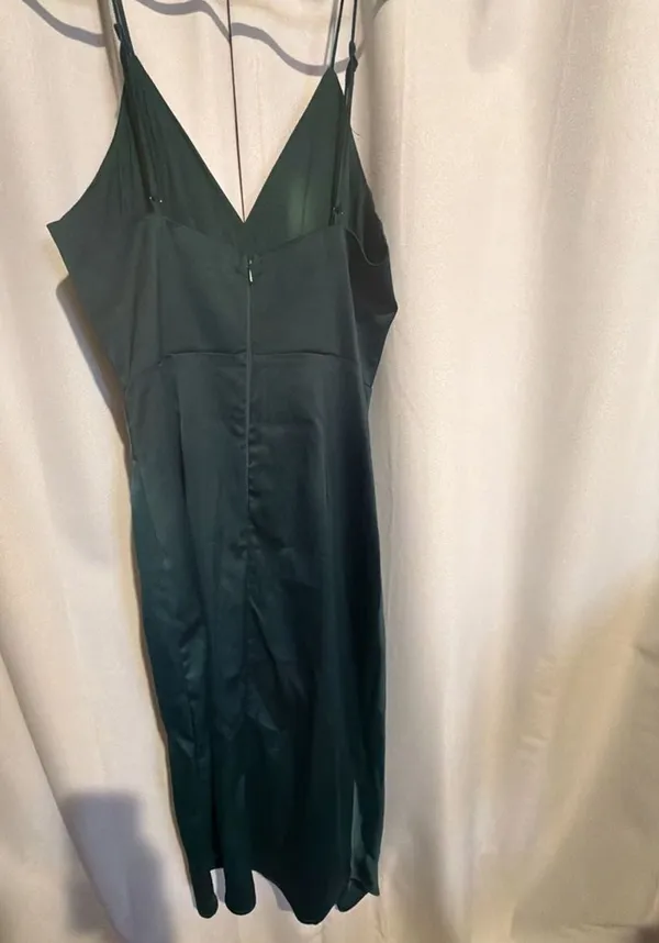 Lulus Satin Wrap Midi Dress Size XS Emerald Green Surplice - Image 3