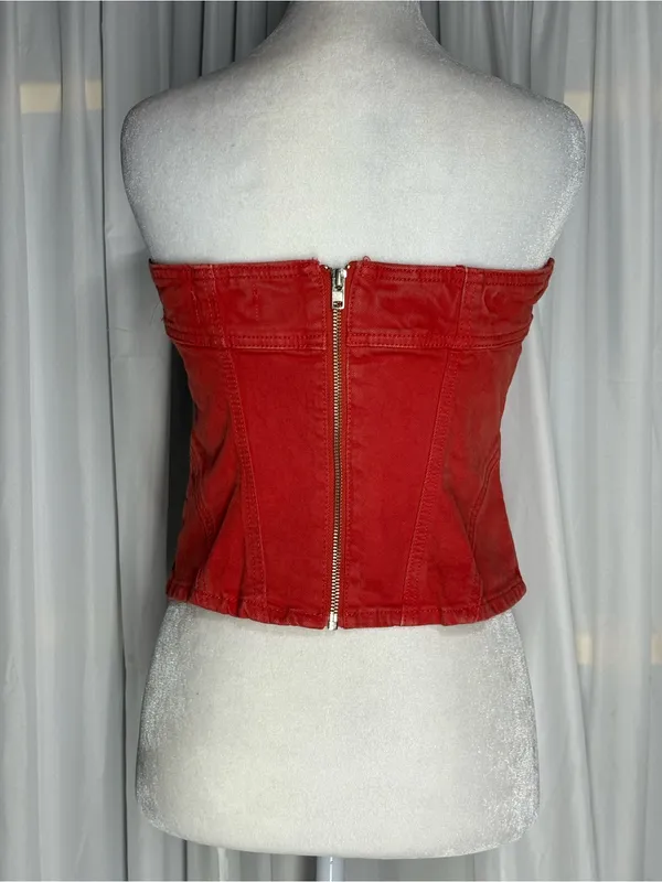 Universal Threads New Red Strapless Corset Denim Tube Top Size 4 - Image 2