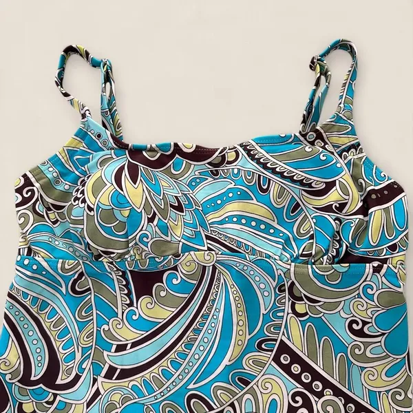 Source Unknown Y2K Blue Brown paisley boho retro print cami tankini top| size 10 Medium - Image 5