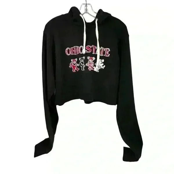 J America Ohio State‎ Women's XL Black Cropped Hoodie Graphic Casual - Image 6