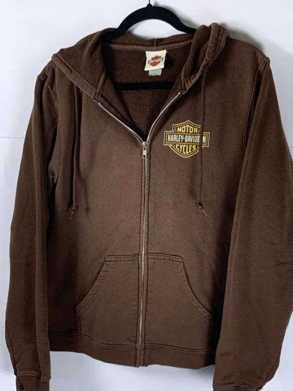 Harley Davidson Womens Hoodie Brown Full Zip Ocean State Warwick RI Cotton Blend - Image 16