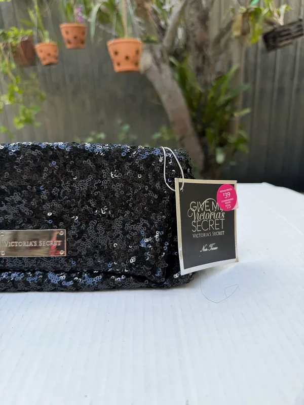 Victoria’s Secret Black Sequin Clutch Cosmetic Bag NWT Give Me VS Evening Pouch - Image 9