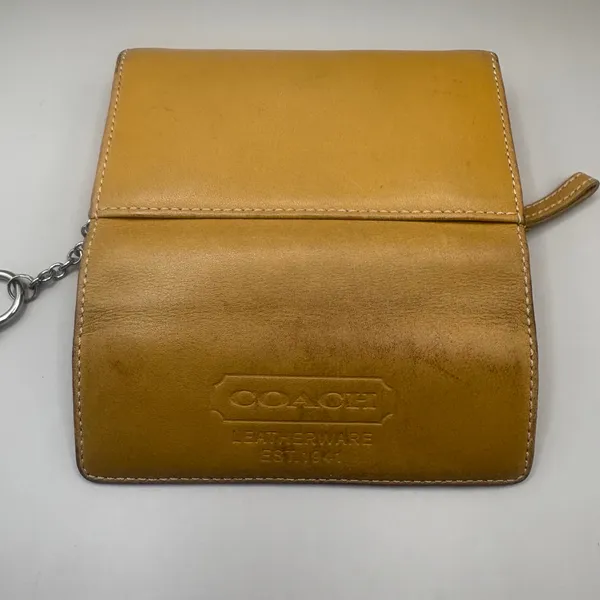 VTG Coach Leatherware Wallet Cardholder‎ Tan Zip Trifold Carabiner Y2K - Image 9