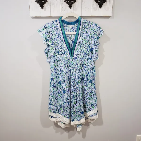 Poupette St Barth Sasha Mini Dress Womens XS Floral Lace Trim Resort Vacation - Image 2