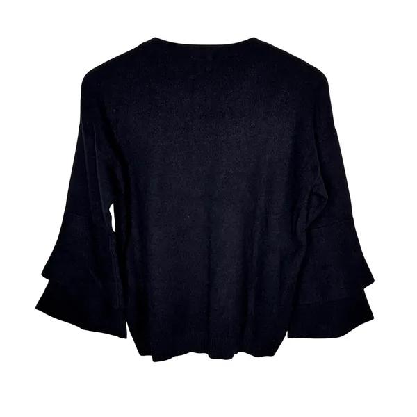 Blu Pepper Embroidered Bell Sleeve Sweater Boho‎ Navy Blue Floral Size Medium - Image 3