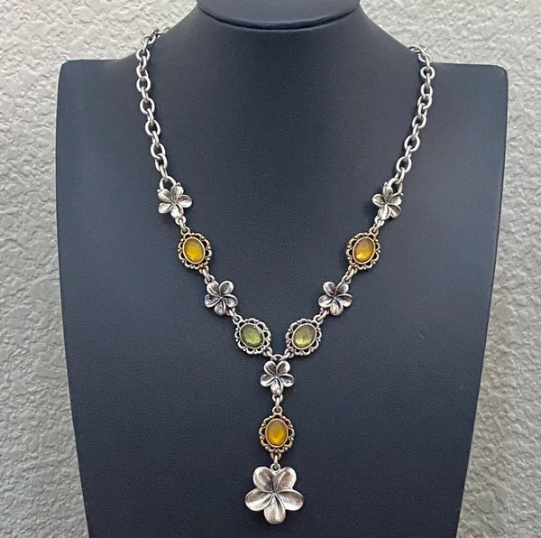 LUCKY BRAND Silver-tone Chain Flower Cabochon Y-Necklace 31g - Image 4