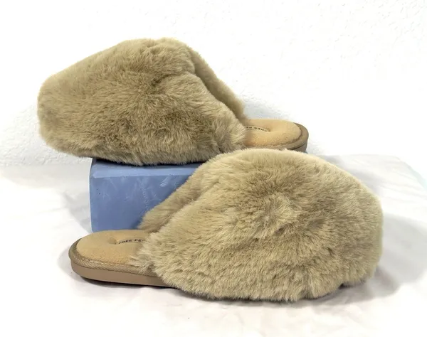 Free People Womens Size 8 Faux Fur Crossover Slippers Beige Cozy Boho Slides - Image 3