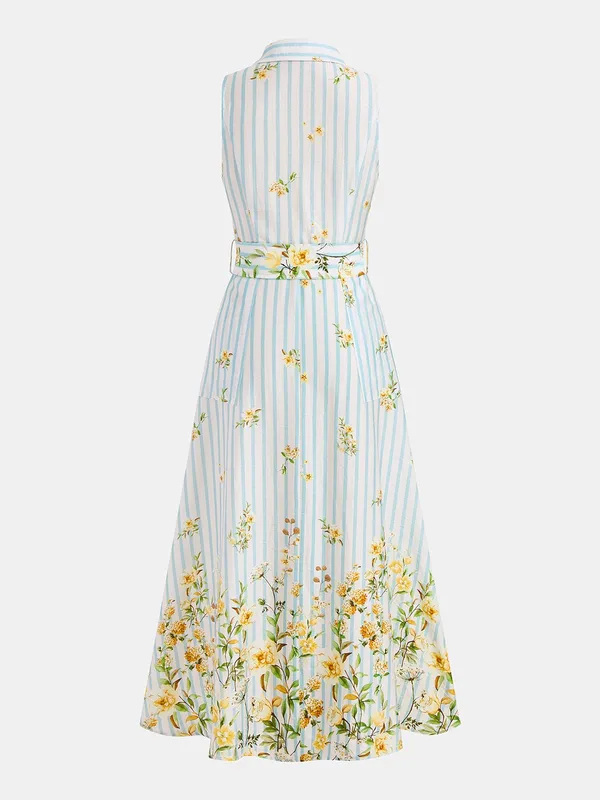 Commence Light Blue Striped Maxi Dress with Yellow Floral Print Small NWT - Image 2