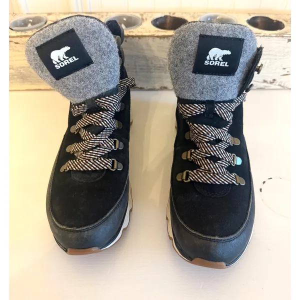Sorel Kinetic Conquest Boots‎ Womens Size 8 Black Suede Wedge Snow Gorpcore - Image 2