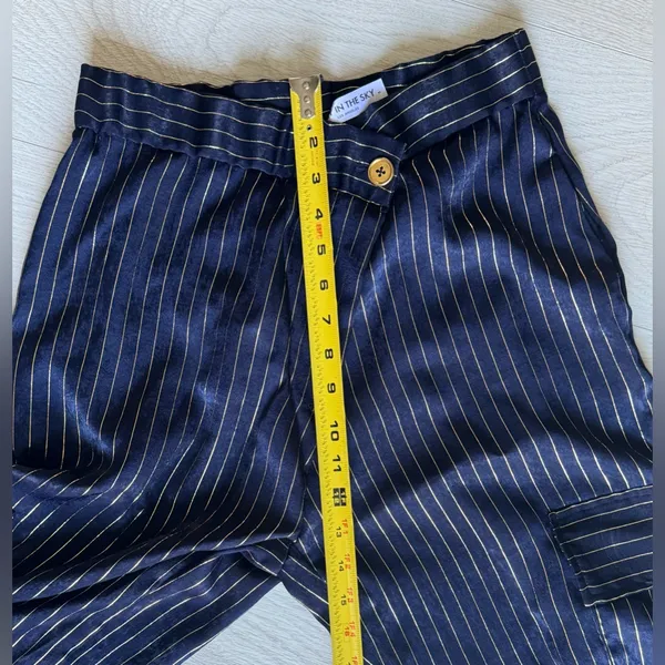 Lucy in the Sky, Navy Blue,Gold Striped Wide Leg Pants Two piece Set Sz S - Image 10