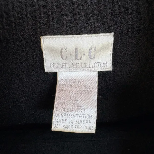 90's Wool Patchwork Jacket Boxy Zip Up Grandma Sweater Black Embroidered XL - Image 7