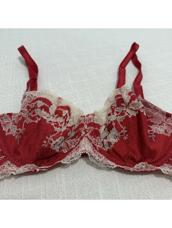 Wacoal 34B Red Lace Unlined Bra Underwire 851256 Off White & Cream Trim - Image 2