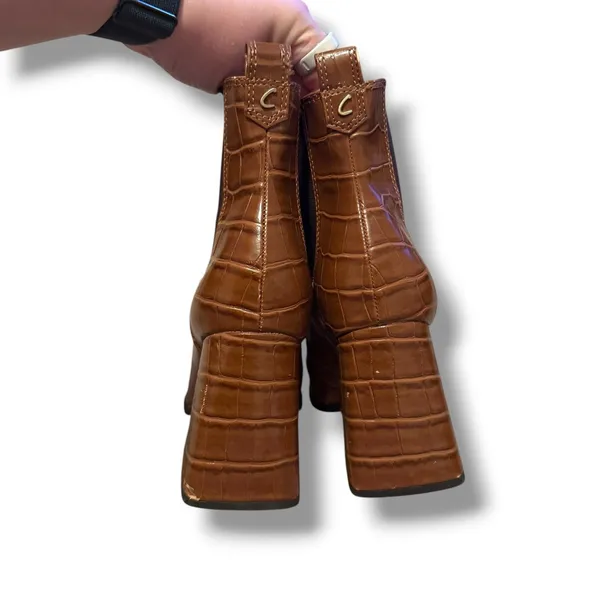 Circus by Sam Edelman Polly‎ Boots Womens 7.5 Brown Croc Embossed Square Block - Image 10