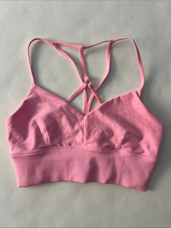 ALO YOGA Alosoft Lavish Sports Bra Macaron Pink Heather Size Small - Image 3