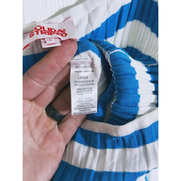 Solid & Striped Womens Ribbed Midi Dress Large Blue White Stripe Resort Beachy - Image 8