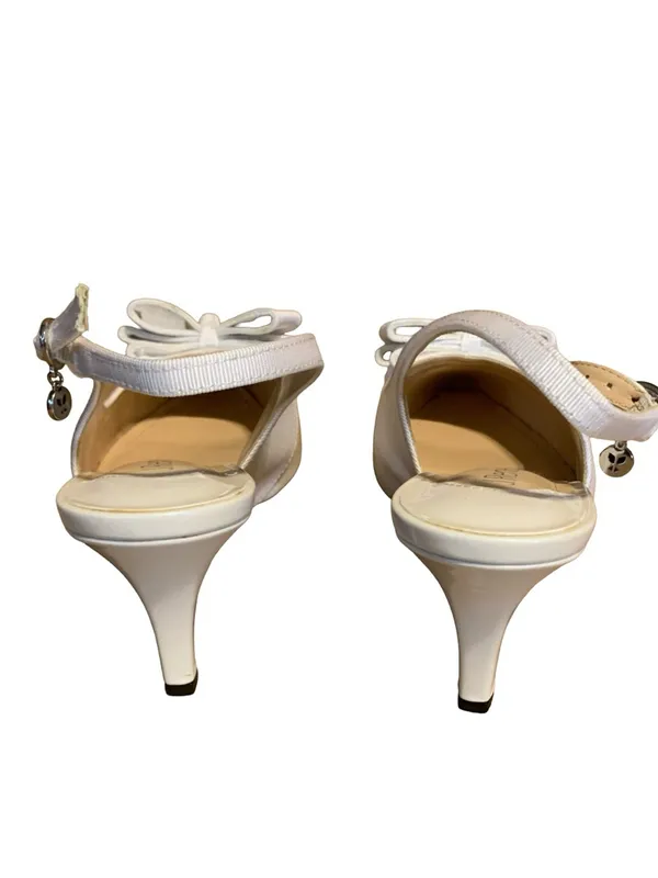 J. Renee White Faux Leather & Cloth Sling Back Kitten Heel Shoes (11w) - Image 7