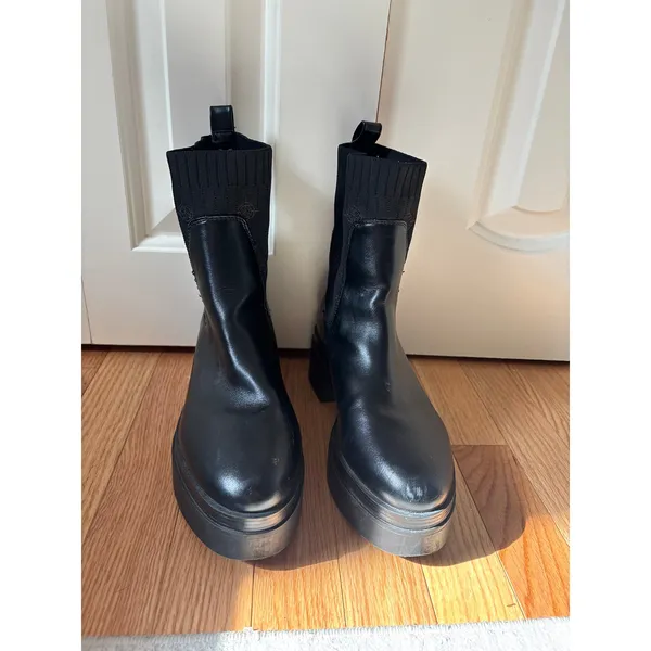 Guess Black Leather Knit Ankle Boots Size 8M - Image 4