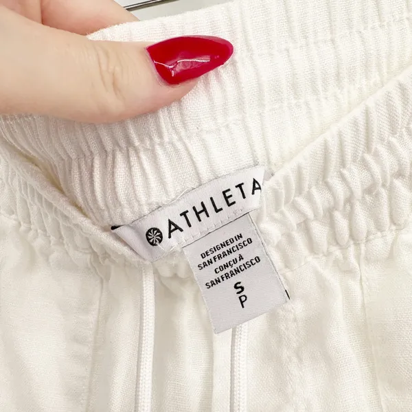 Athleta Womens Retreat Linen Wide Leg Coastal Minimalist Beachy White Pants S - Image 5