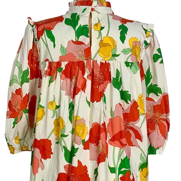 Think Of Me Cottagecore Floral Shift Dress Bodice Ruffled Collar Puff Sleeves L - Image 7