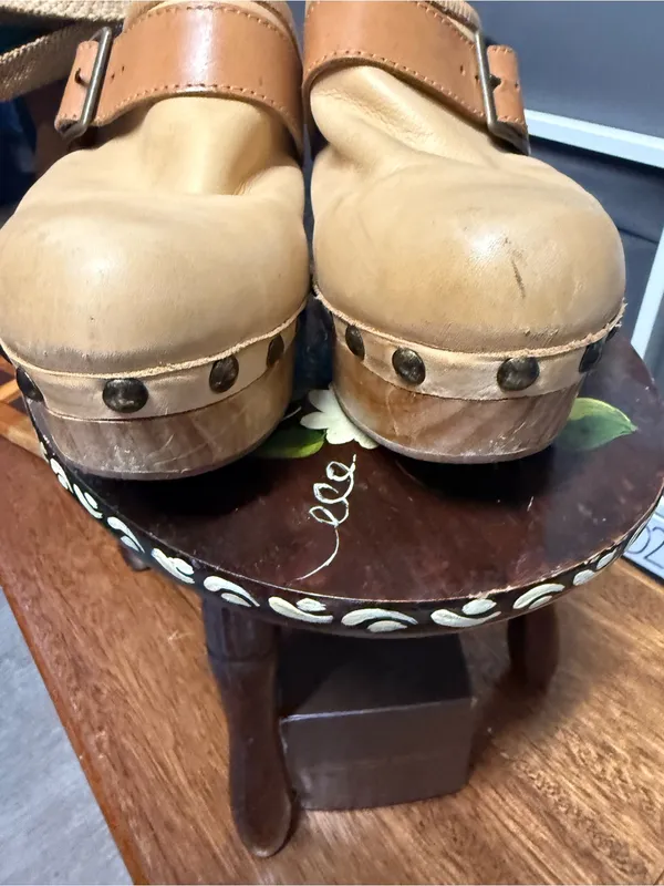 Free People Culver City Clog Leather Tan Clog Mules with Buckle - Image 4
