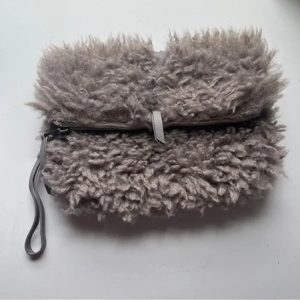 Elegant Taupe Grey Faux Fur Clutch Purse - Image 2