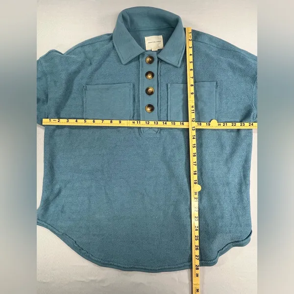 American Eagle Outfitters Herringbone Button Up Popover Pullover Sweatshirt - Image 6