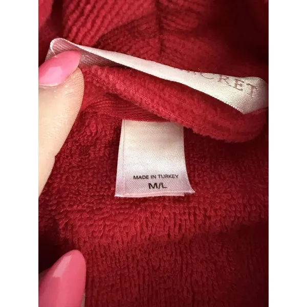 Victoria's Secret Robe Womens M/L Red Terry Cotton Kimono Belted Sleepwear - Image 3