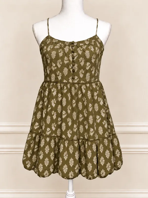 Urban Outfitters Olive Paisley Fully Lined Ruffle Mini Dress M Tiered TumblrEra - Image 2