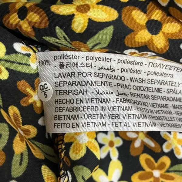 Zara Ditsy Floral Print Mini Dress Yellow Brown Boho Smocked Cuff Size M - Image 8