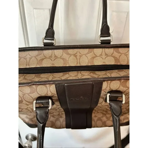 Coach Large Brown Signature Weekender Duffle Travel Tote Bag Purse Carryall - Image 3
