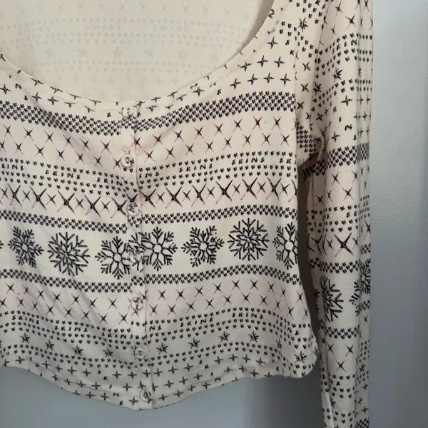 Skims 3X Fair Isle Cream Pointelle Henley Pajama Top Snowflakes Winter Holiday - Image 5