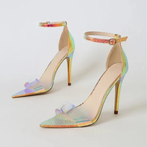 Anne Michelle Exception Iridescent Stiletto Heels Mermaid Scale Pointed Size 5.5 - Image 2