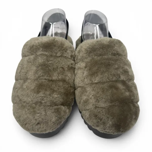 New UGG Super Fluff Slippers Sz 11 Logo Strap Shoes 1121751 Australian Lambs Fur - Image 2