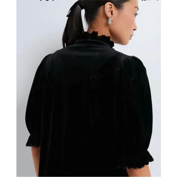 NWT Tuckernuck Pomander Place black velvet ruffle blouse - Image 2
