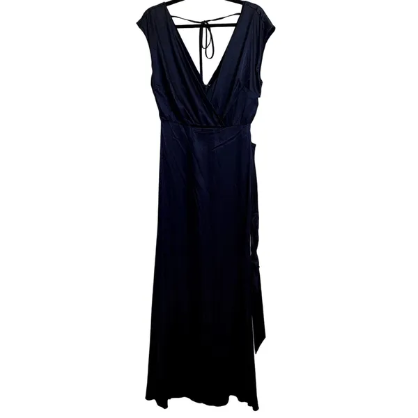 NWT‎ Dessy Collection Charmeuse Cap Sleeve Gown Dress in Midnight Blue - Image 3