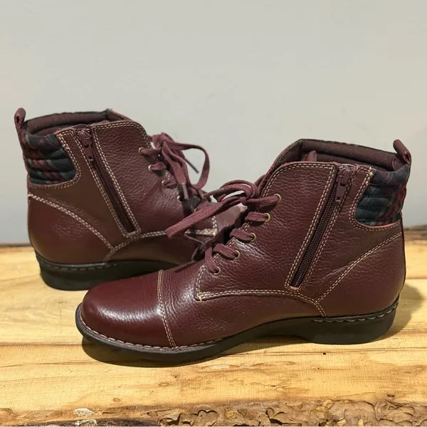 Clark's‎ Whistle Bea Leather Ankle Boots Lace Up Side Zip Plaid Size 10 A43 - Image 10