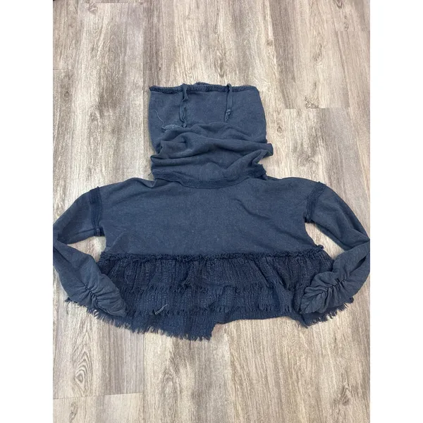 Free People Playing in Plaid Pullover Cowl Neck‎ Fringe Sweatshirt Size Small - Image 2