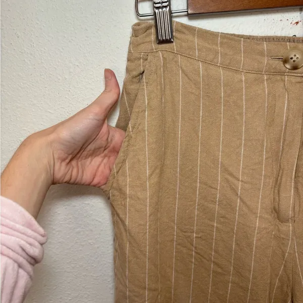Skies Are Blue Small Tan Linen Cropped High Rise Pin Striped Pants‎ 73976 Latte - Image 8