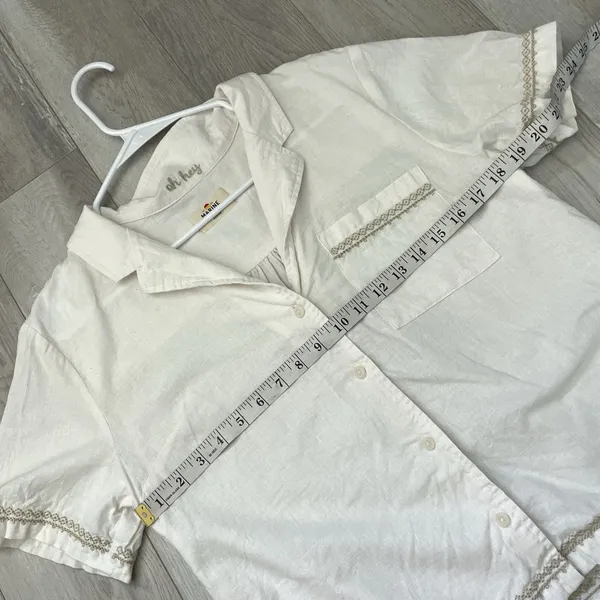 Marine Layer Shirt embroidered button up crop womens Cream (medium) resortwear - Image 3