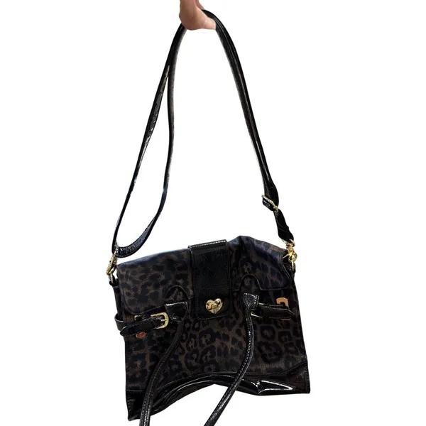 Betsey Johnson Black Leopard Print Handbag With Gold Hardware SKU 6898 - Image 12