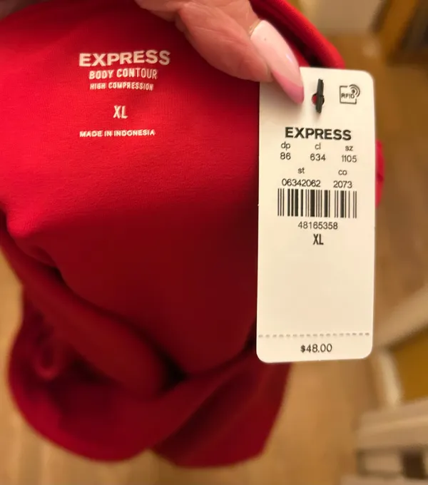 New With Tags Express Body Contour High Compression Off The Shoulder Bodysuit Lipstick Red Size XL - Image 4