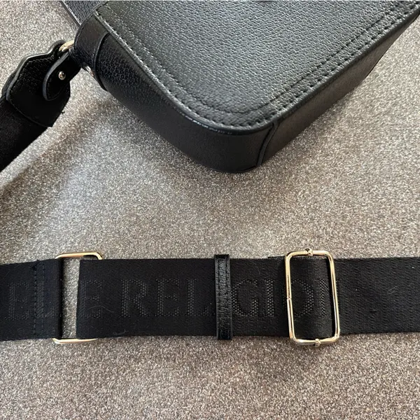 True Religion Black Crossbody Bag, Gold Accent, Adjustable Guitar Strap - Image 7